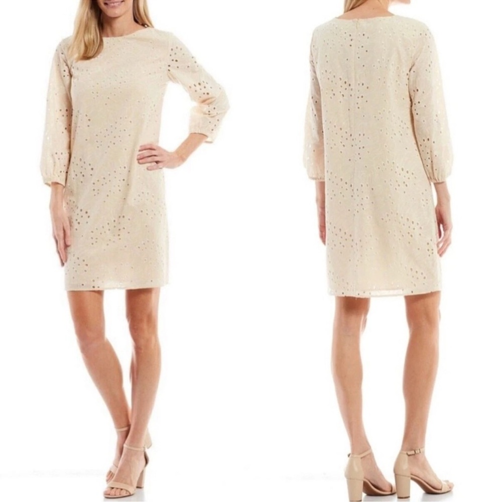 Preston & York NWOT❗️Cream Eyelet Lace Dress Boat Neck Shift